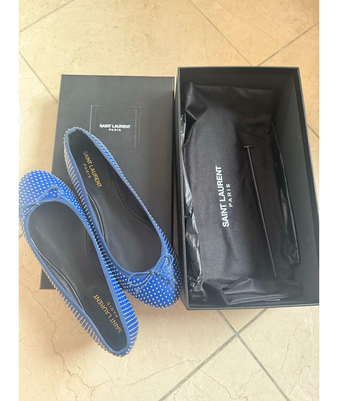 SAINT LAURENT Синие кожаные балетки, фото 6