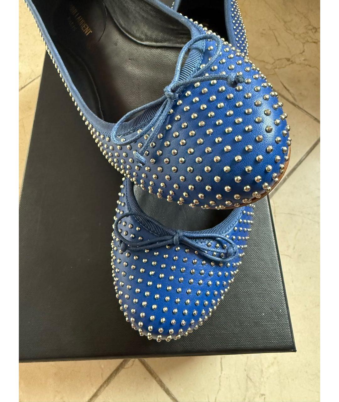 SAINT LAURENT Синие кожаные балетки, фото 4