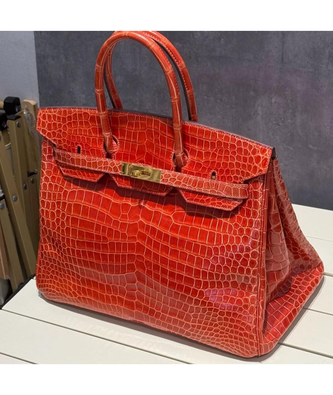 HERMES Красная кожаная сумка тоут, фото 3