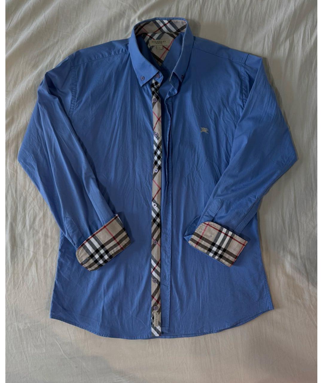 BURBERRY Голубая хлопковая классическая рубашка, фото 7