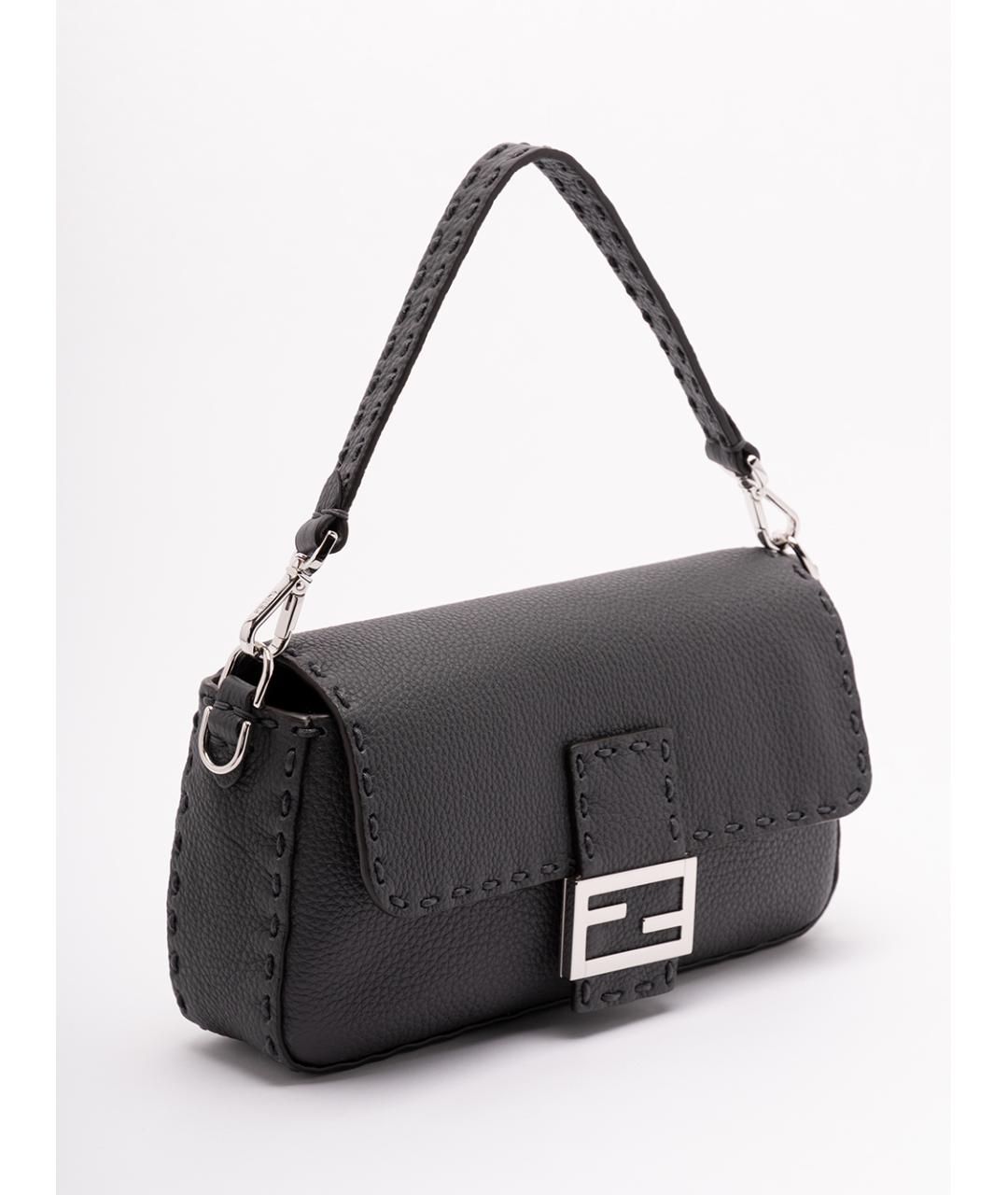 FENDI Антрацитовая кожаная сумка на плечо, фото 3