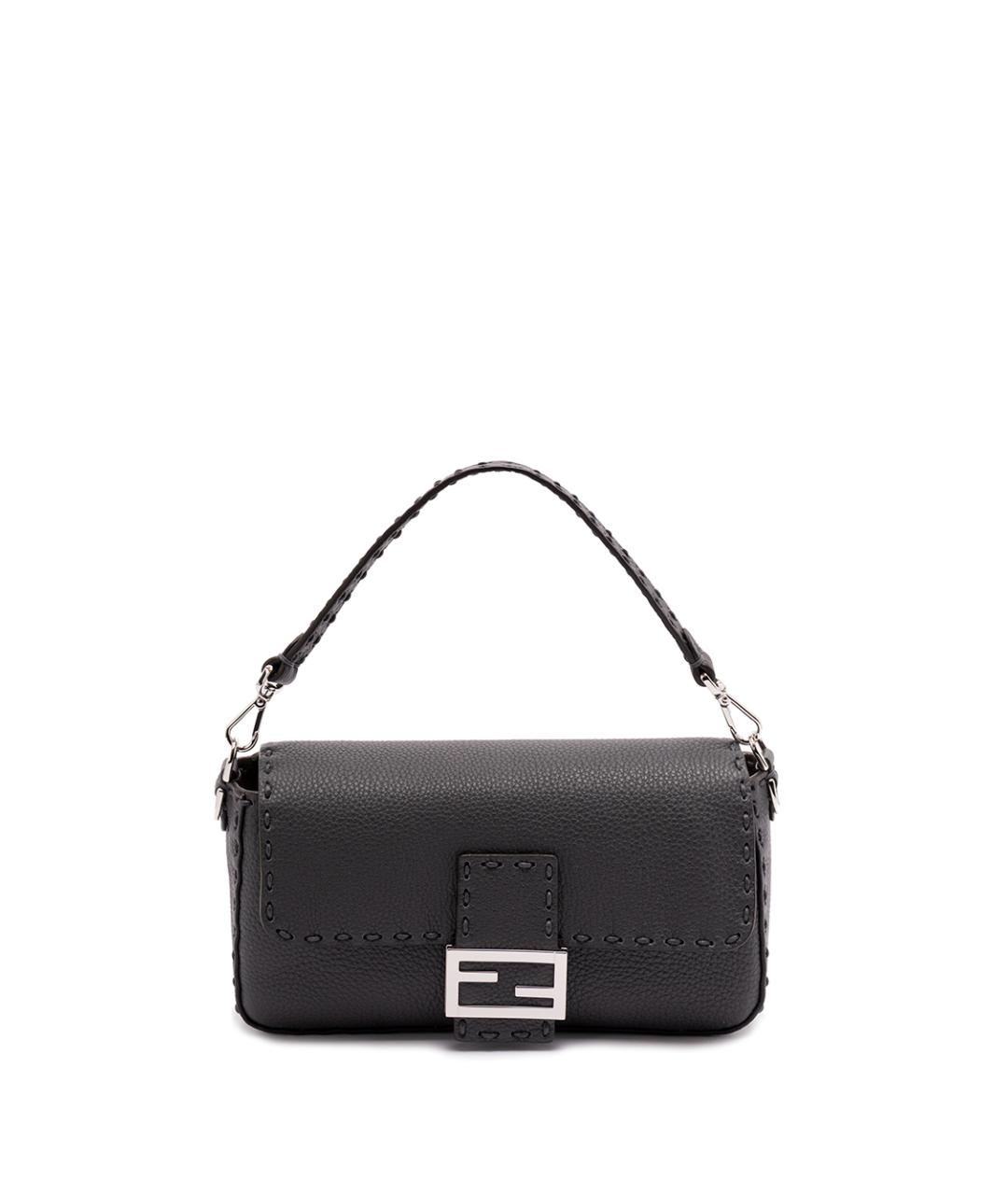 FENDI Антрацитовая кожаная сумка на плечо, фото 1