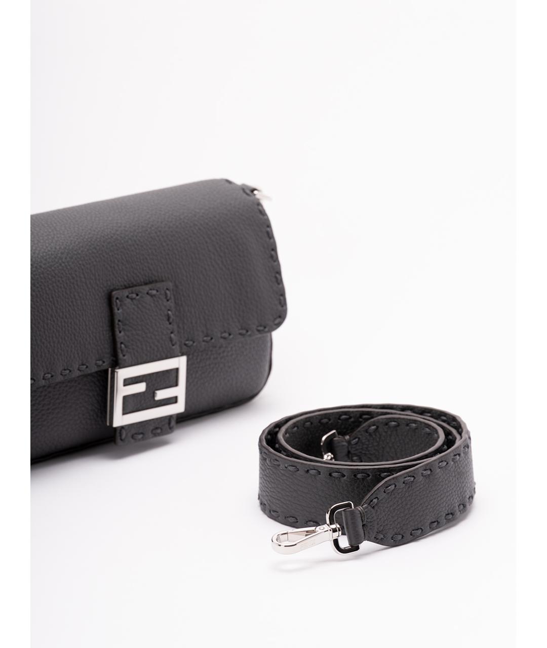 FENDI Антрацитовая кожаная сумка на плечо, фото 4