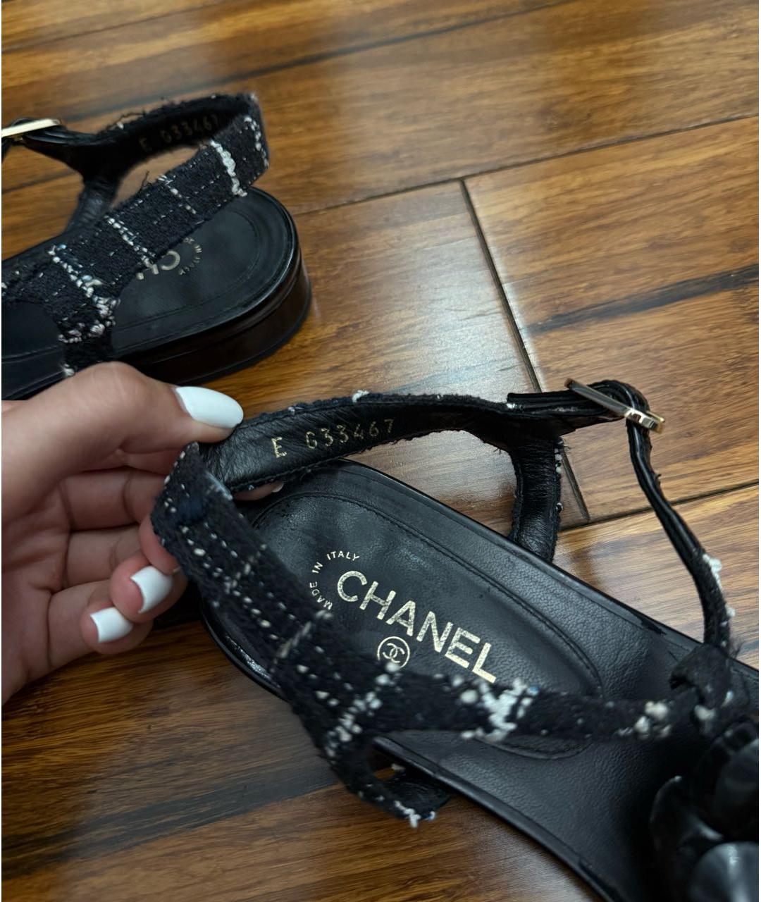 CHANEL Черные текстильные босоножки, фото 2