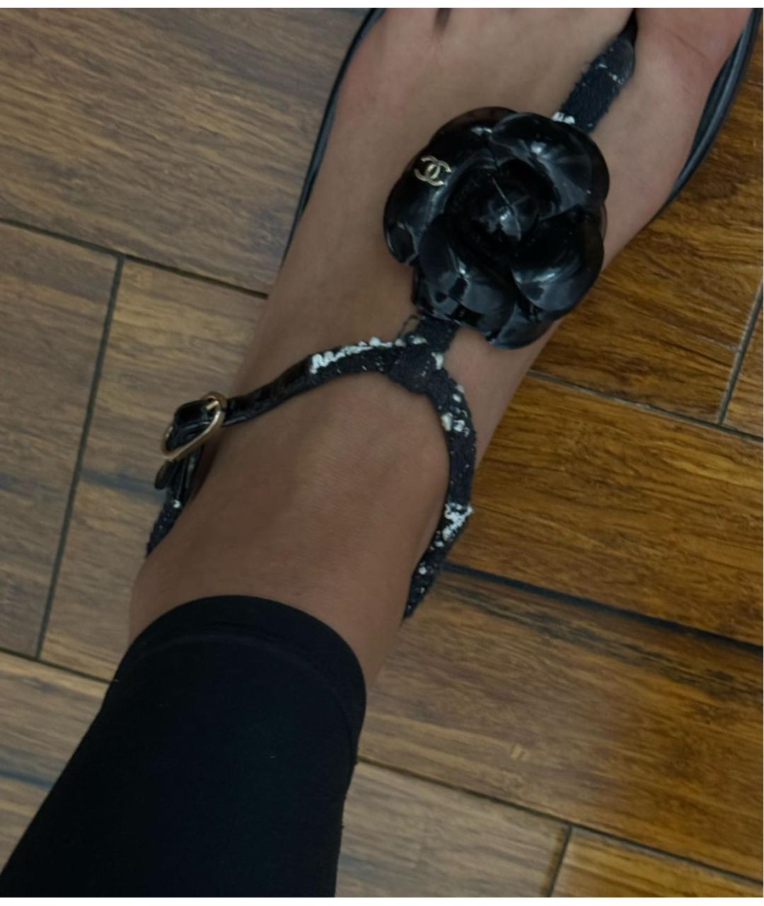 CHANEL Черные текстильные босоножки, фото 5