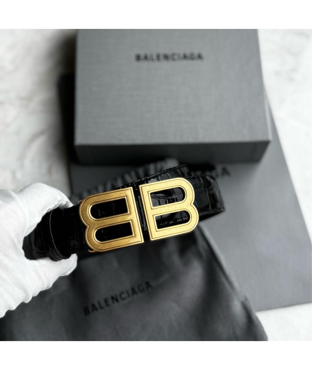 BALENCIAGA Черный кожаный ремень, фото 4