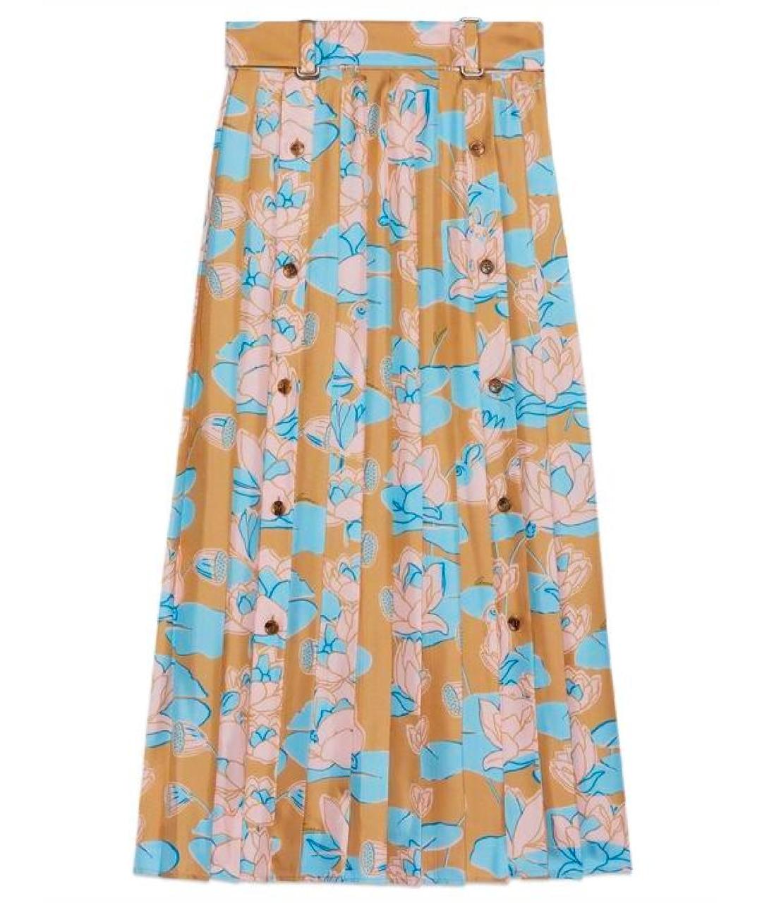 GUCCI Голубая шелковая юбка миди, фото 1