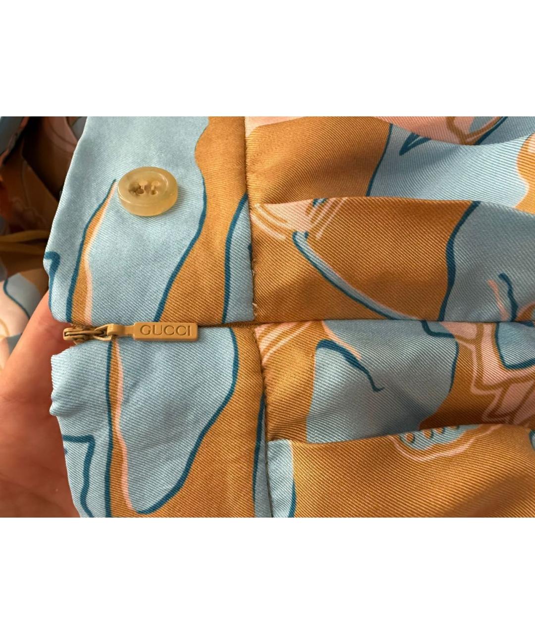 GUCCI Голубая шелковая юбка миди, фото 4