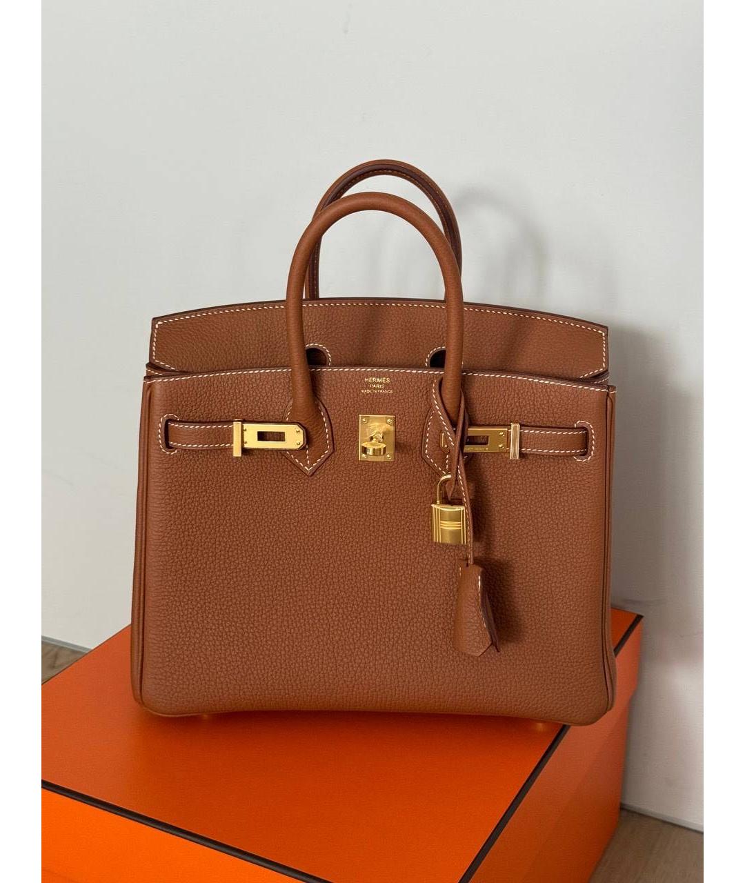 HERMES Коричневая кожаная сумка с короткими ручками, фото 2