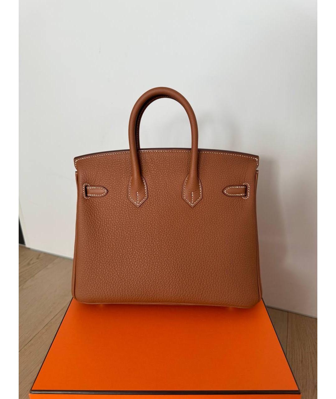 HERMES Коричневая кожаная сумка с короткими ручками, фото 3