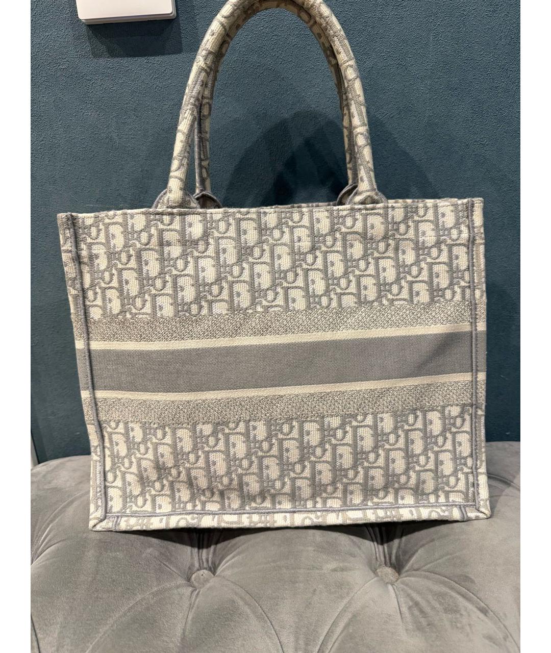 CHRISTIAN DIOR Серая жаккардовая сумка с короткими ручками, фото 3