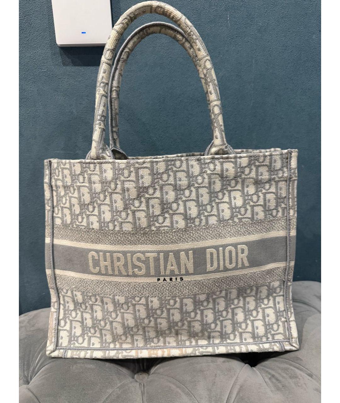 CHRISTIAN DIOR Серая жаккардовая сумка с короткими ручками, фото 6