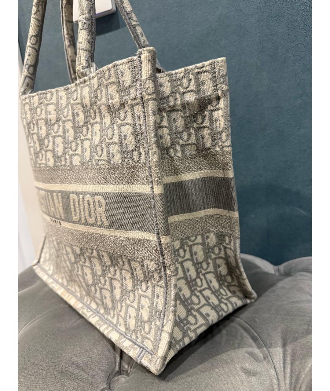 CHRISTIAN DIOR Серая жаккардовая сумка с короткими ручками, фото 2