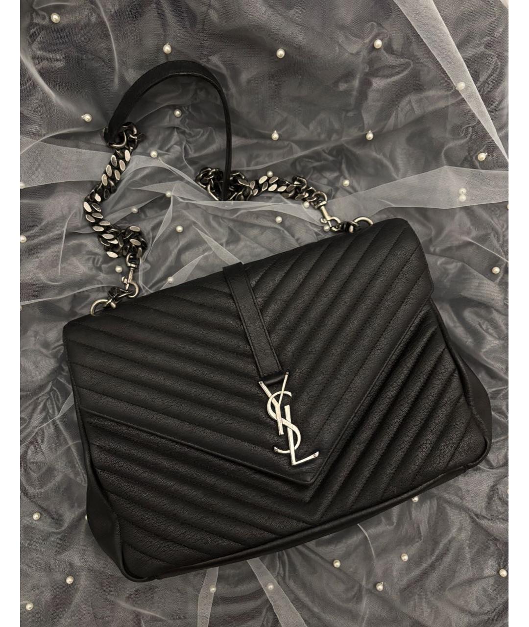 SAINT LAURENT Черная кожаная сумка с короткими ручками, фото 9