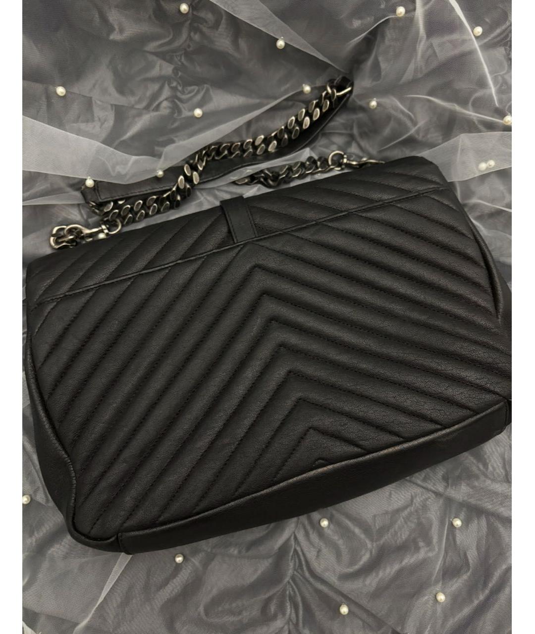 SAINT LAURENT Черная кожаная сумка с короткими ручками, фото 3