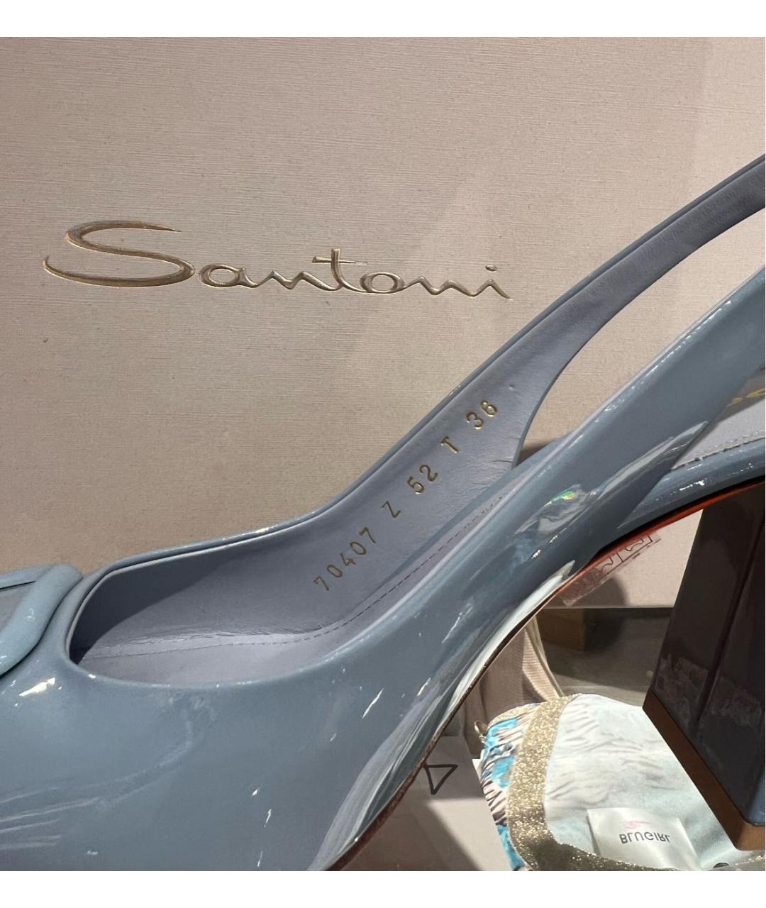 SANTONI Голубые туфли из лакированной кожи, фото 6
