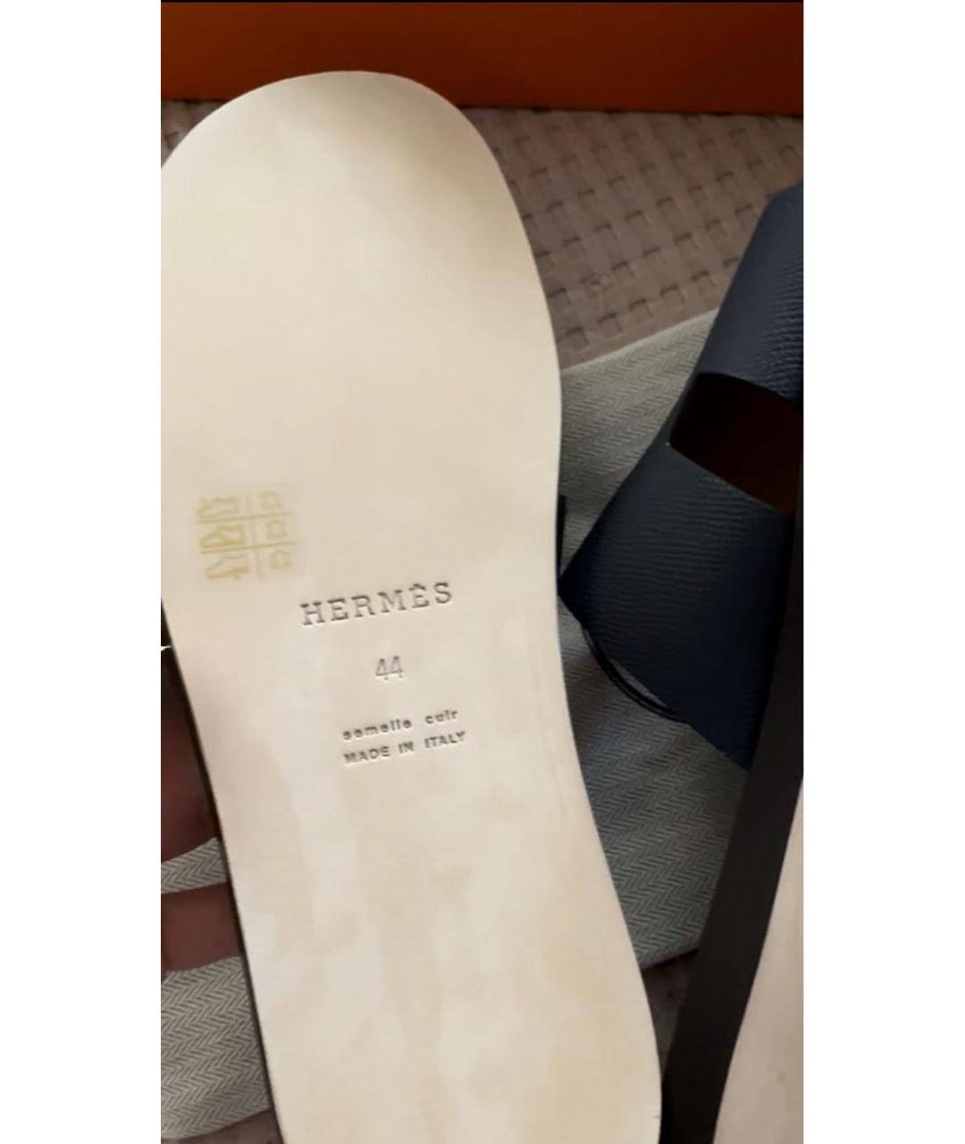 HERMES Темно-синие кожаные сандалии, фото 5