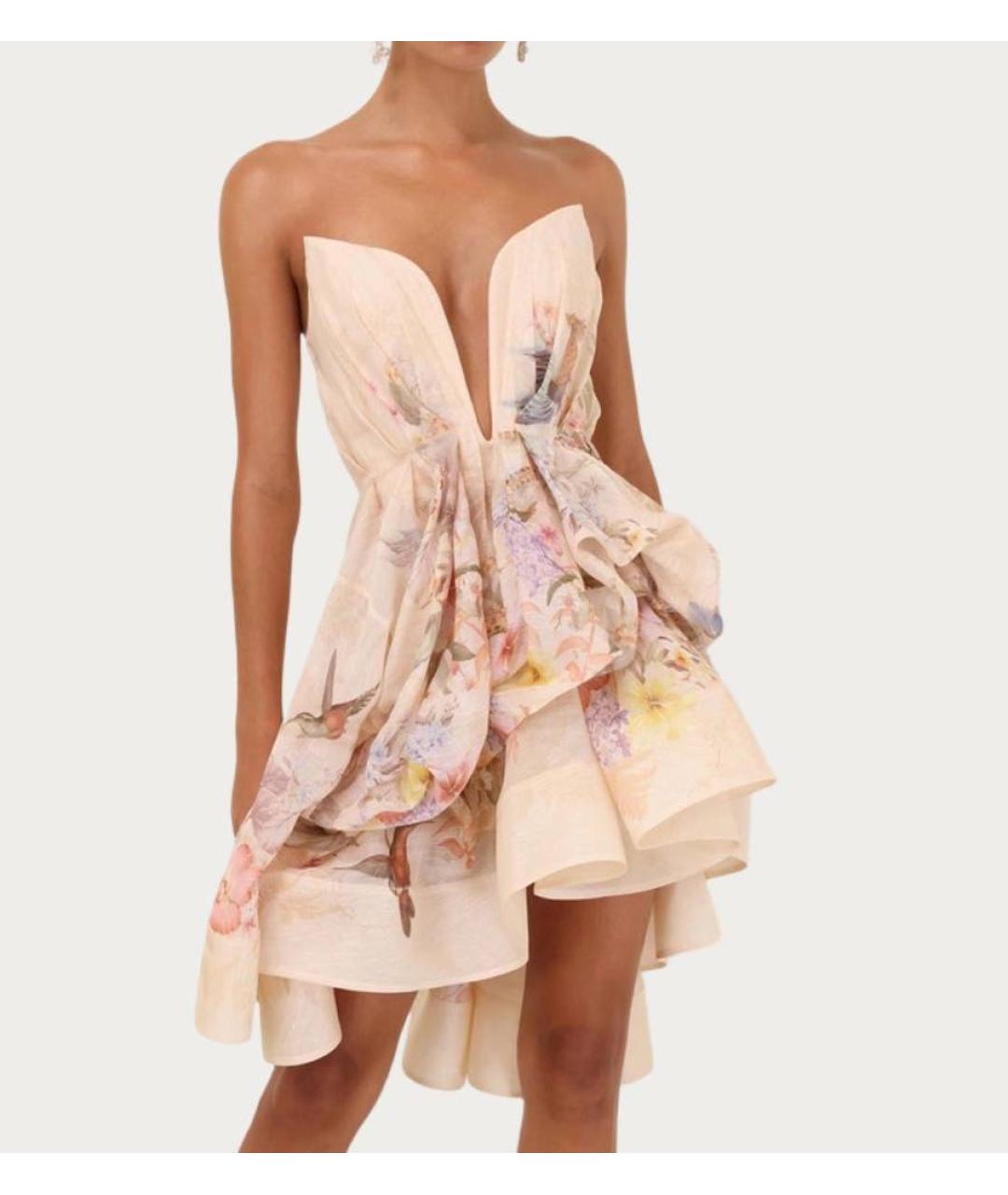 ZIMMERMANN Бежевое льняное коктейльное платье, фото 2