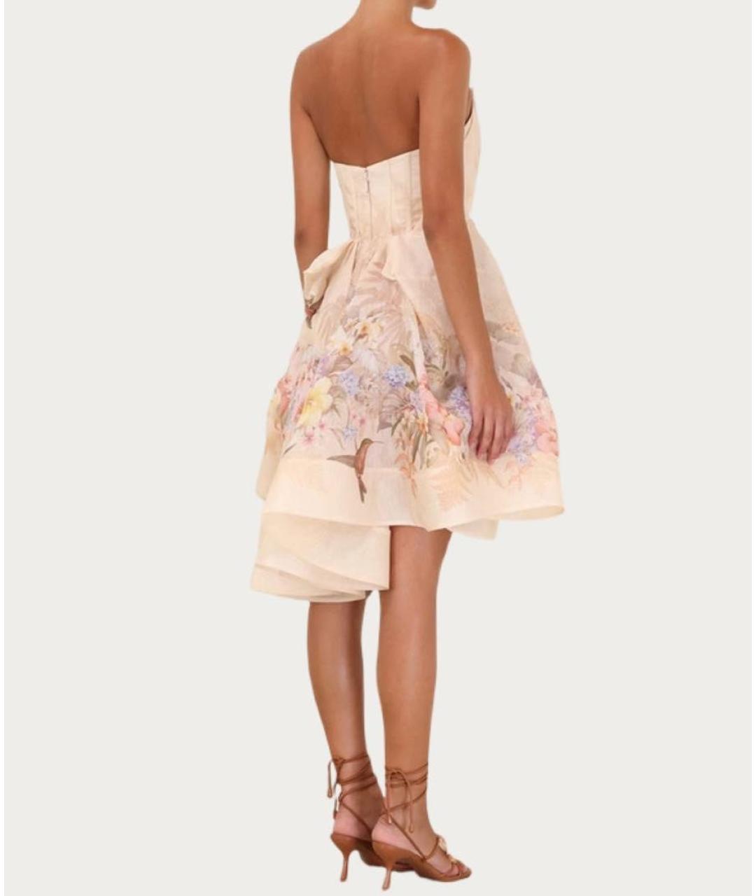 ZIMMERMANN Бежевое льняное коктейльное платье, фото 3