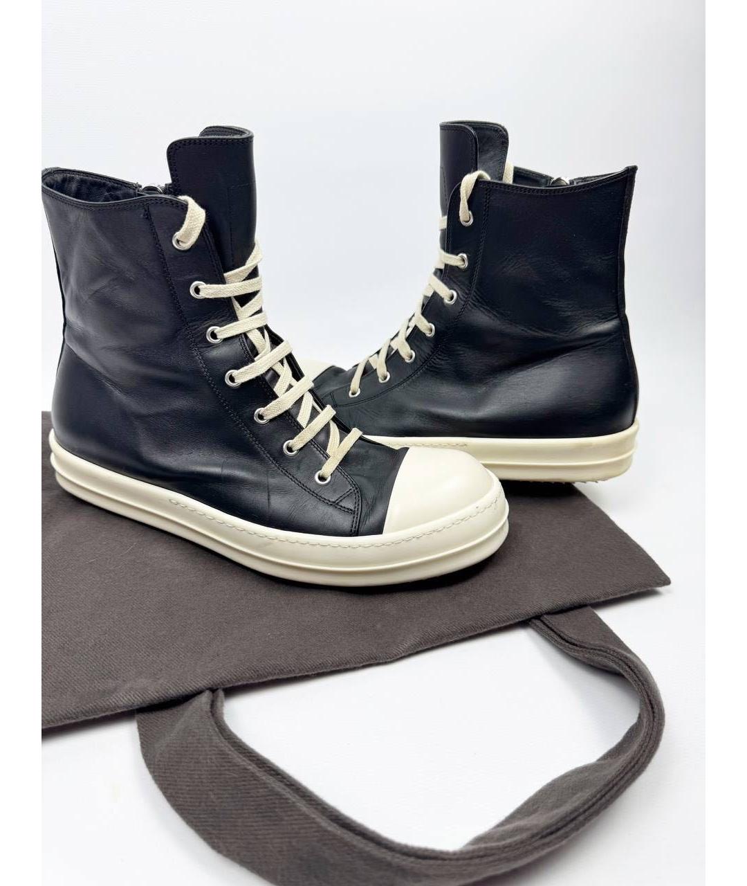 RICK OWENS Черные кожаные высокие кроссовки / кеды, фото 4