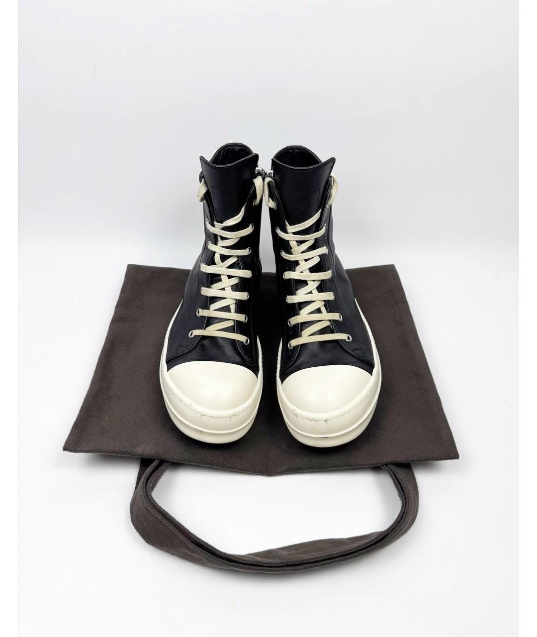 RICK OWENS Черные кожаные высокие кроссовки / кеды, фото 2