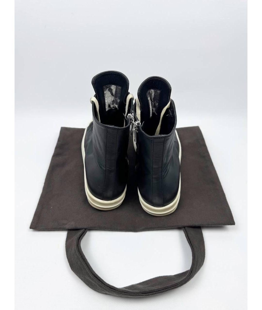 RICK OWENS Черные кожаные высокие кроссовки / кеды, фото 3