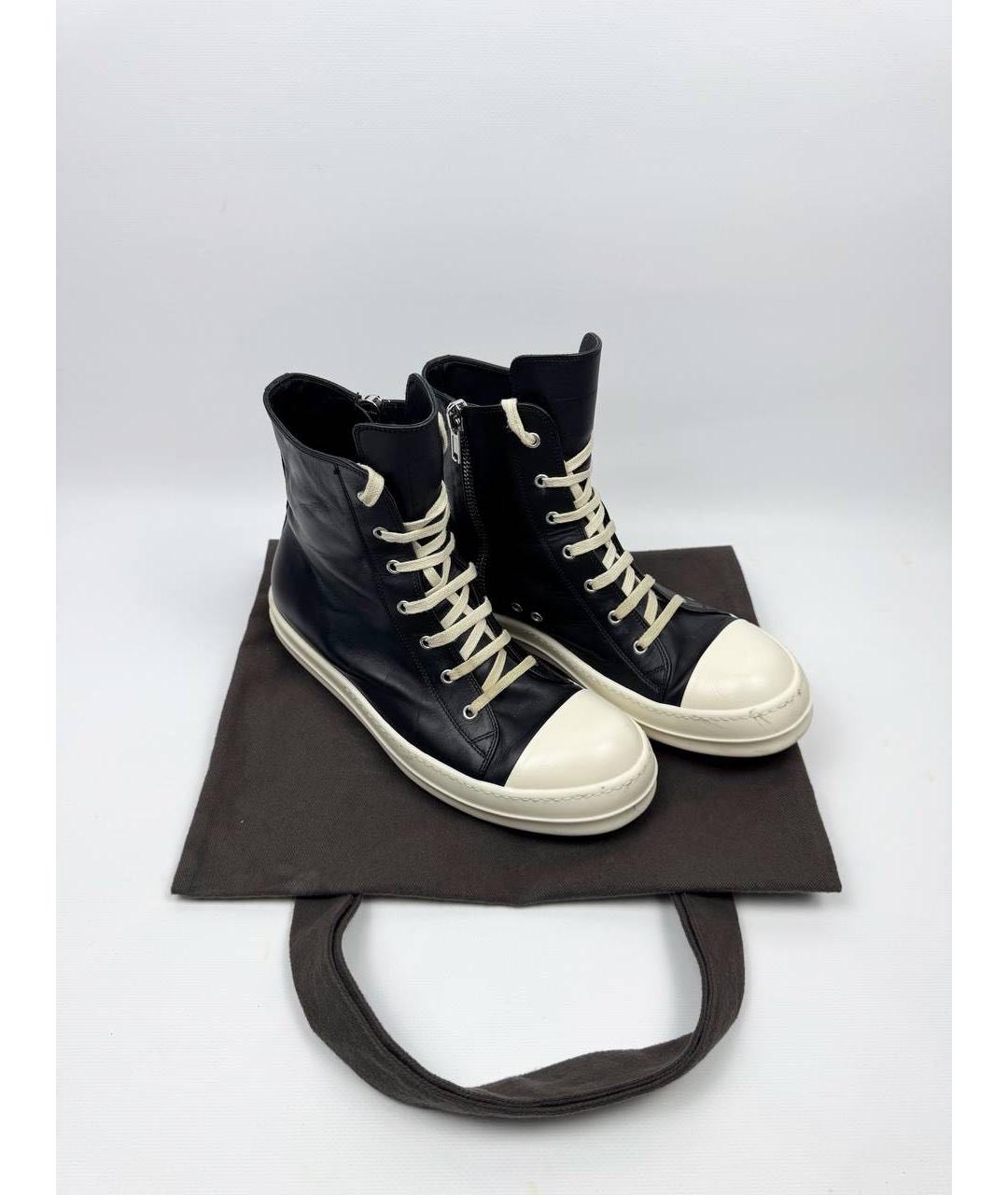 RICK OWENS Черные кожаные высокие кроссовки / кеды, фото 6
