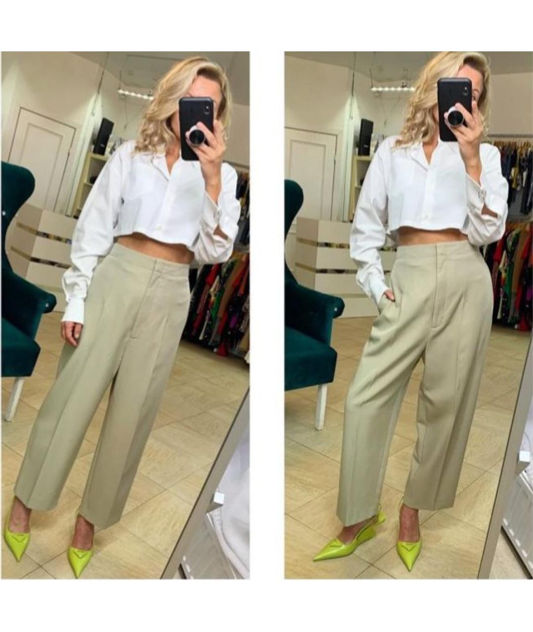 CELINE Бежевые шерстяные прямые брюки, фото 9