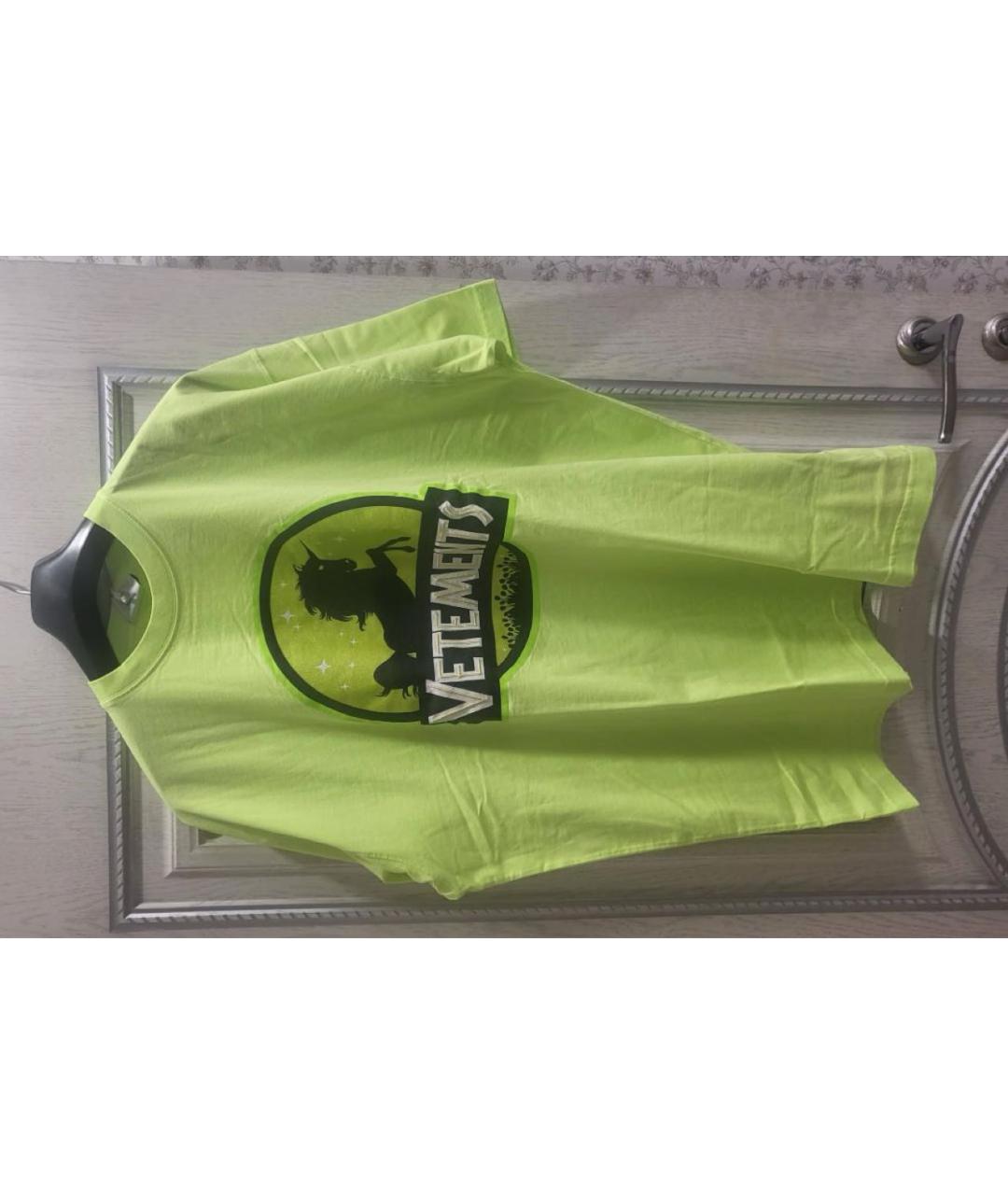 VETEMENTS Салатовая хлопко-эластановая футболка, фото 2