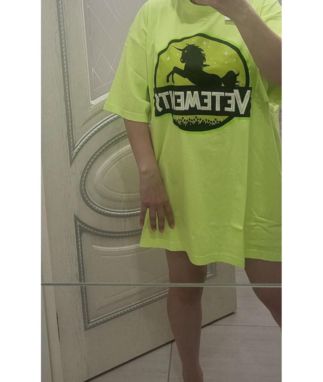 VETEMENTS Салатовая хлопко-эластановая футболка, фото 5