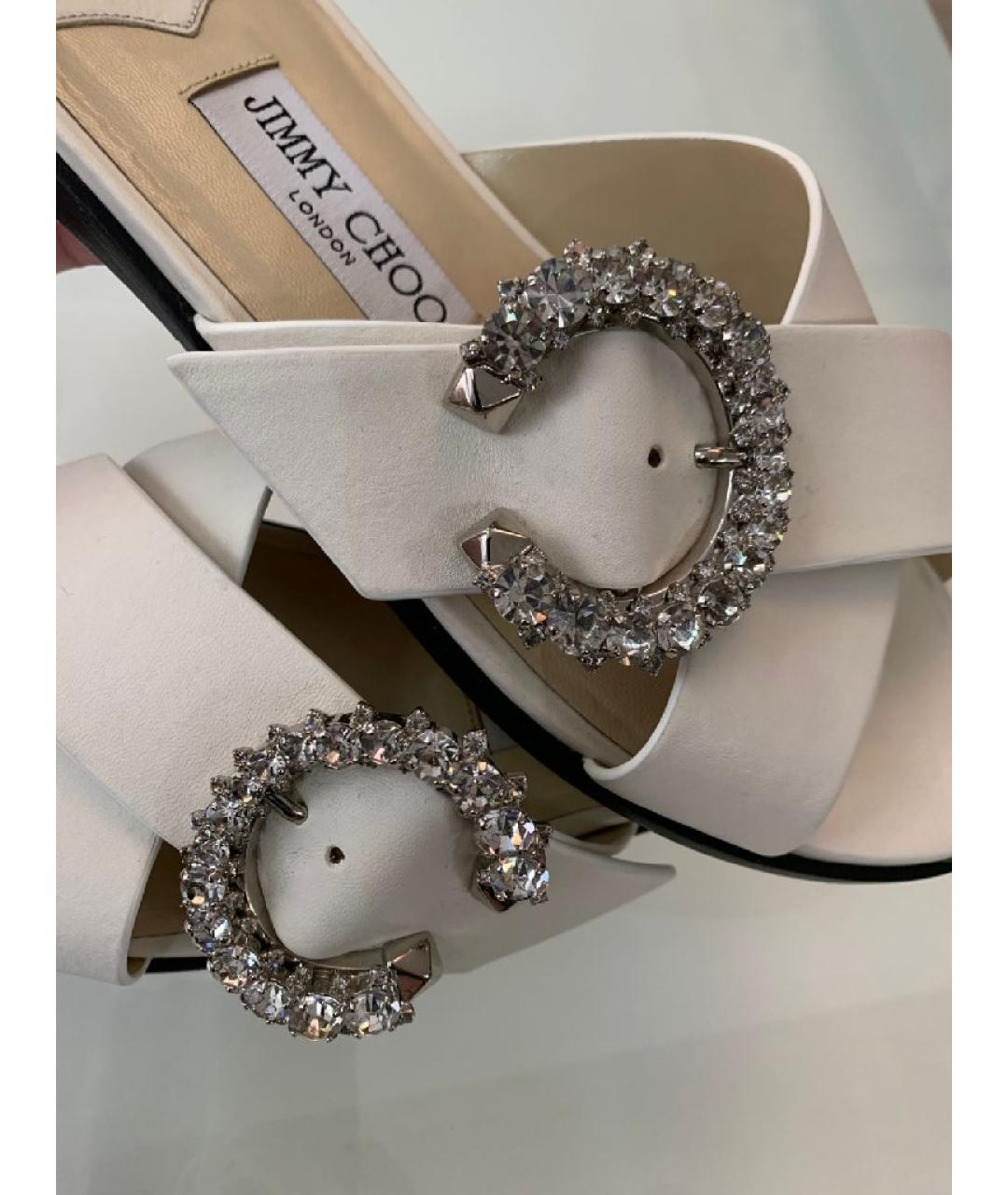 JIMMY CHOO Бежевые кожаные шлепанцы, фото 7