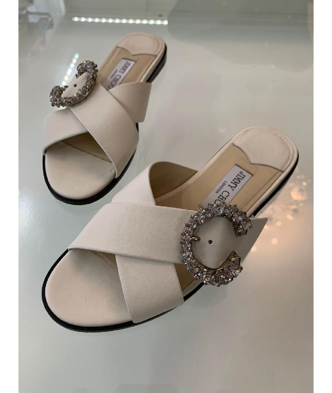 JIMMY CHOO Бежевые кожаные шлепанцы, фото 9