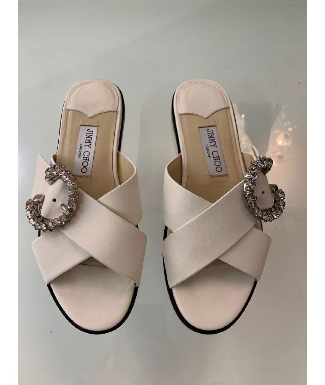 JIMMY CHOO Бежевые кожаные шлепанцы, фото 2