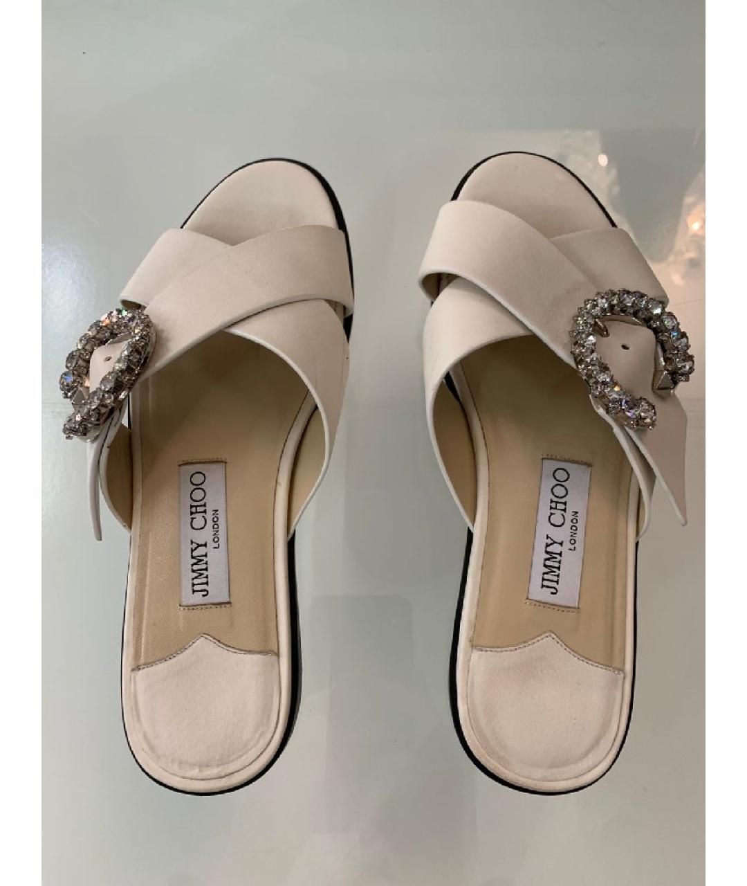 JIMMY CHOO Бежевые кожаные шлепанцы, фото 3