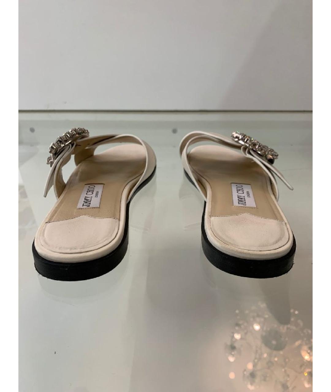 JIMMY CHOO Бежевые кожаные шлепанцы, фото 4