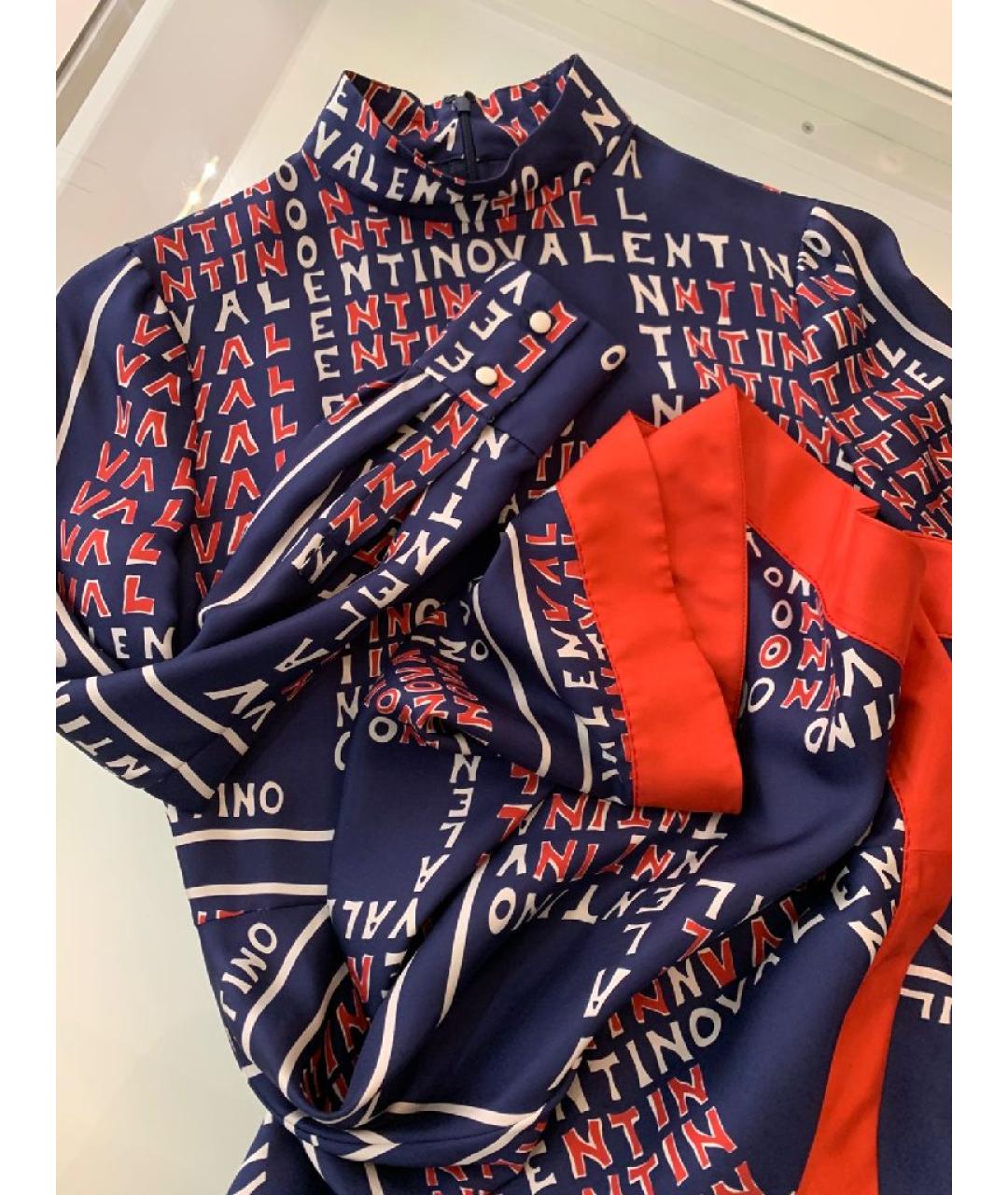 VALENTINO Темно-синее шелковое повседневное платье, фото 4