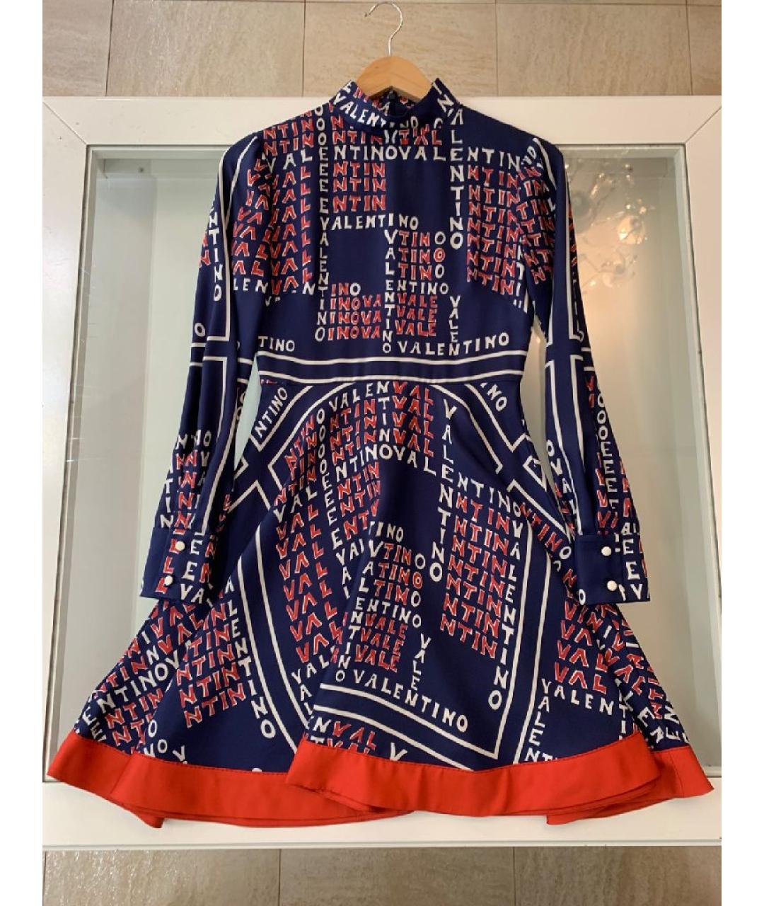 VALENTINO Темно-синее шелковое повседневное платье, фото 10