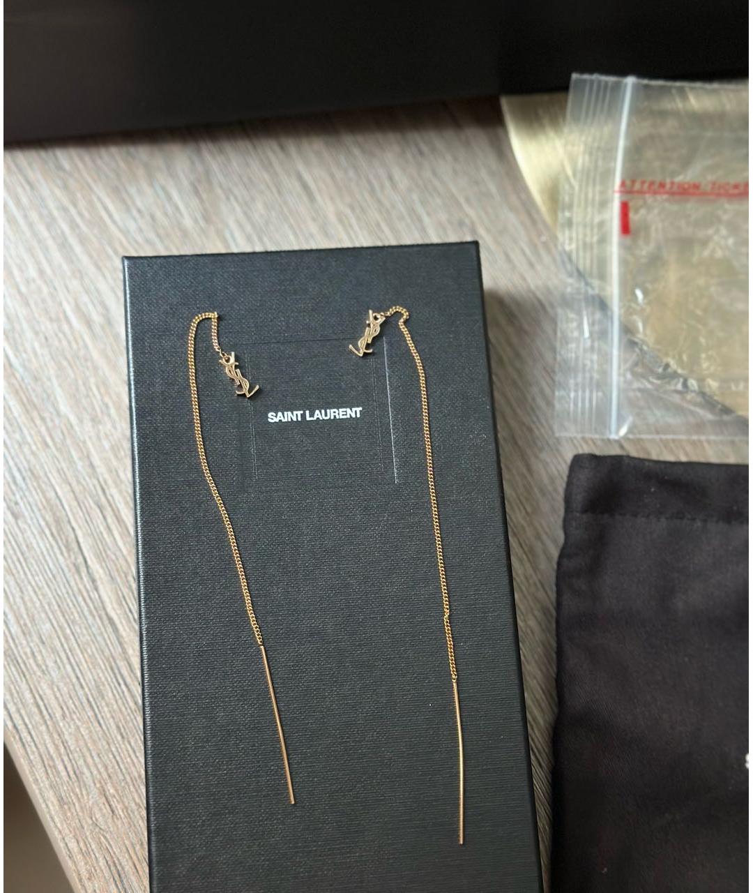 SAINT LAURENT Золотые латунные серьги, фото 6