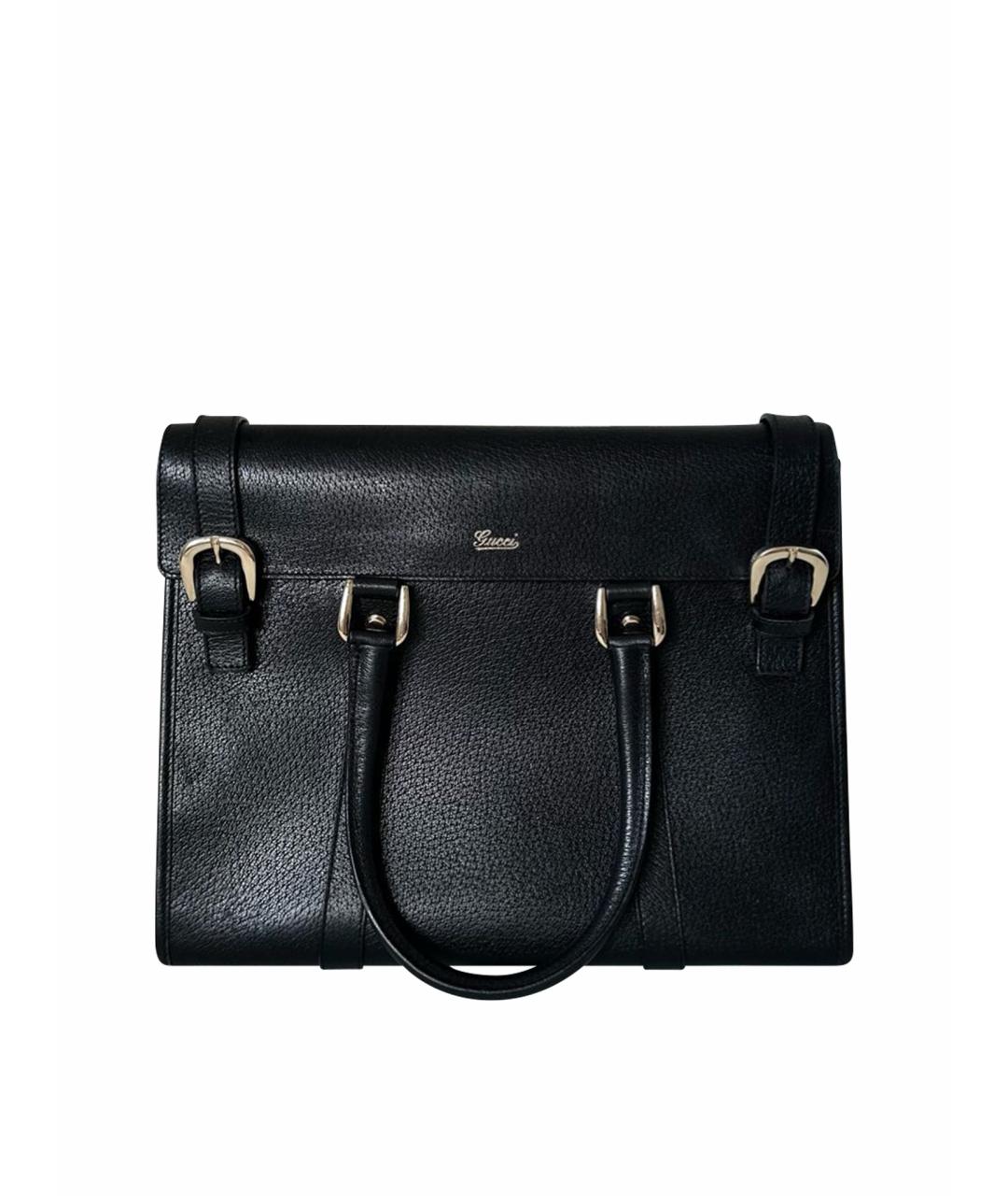 GUCCI Черная кожаная сумка с короткими ручками, фото 1