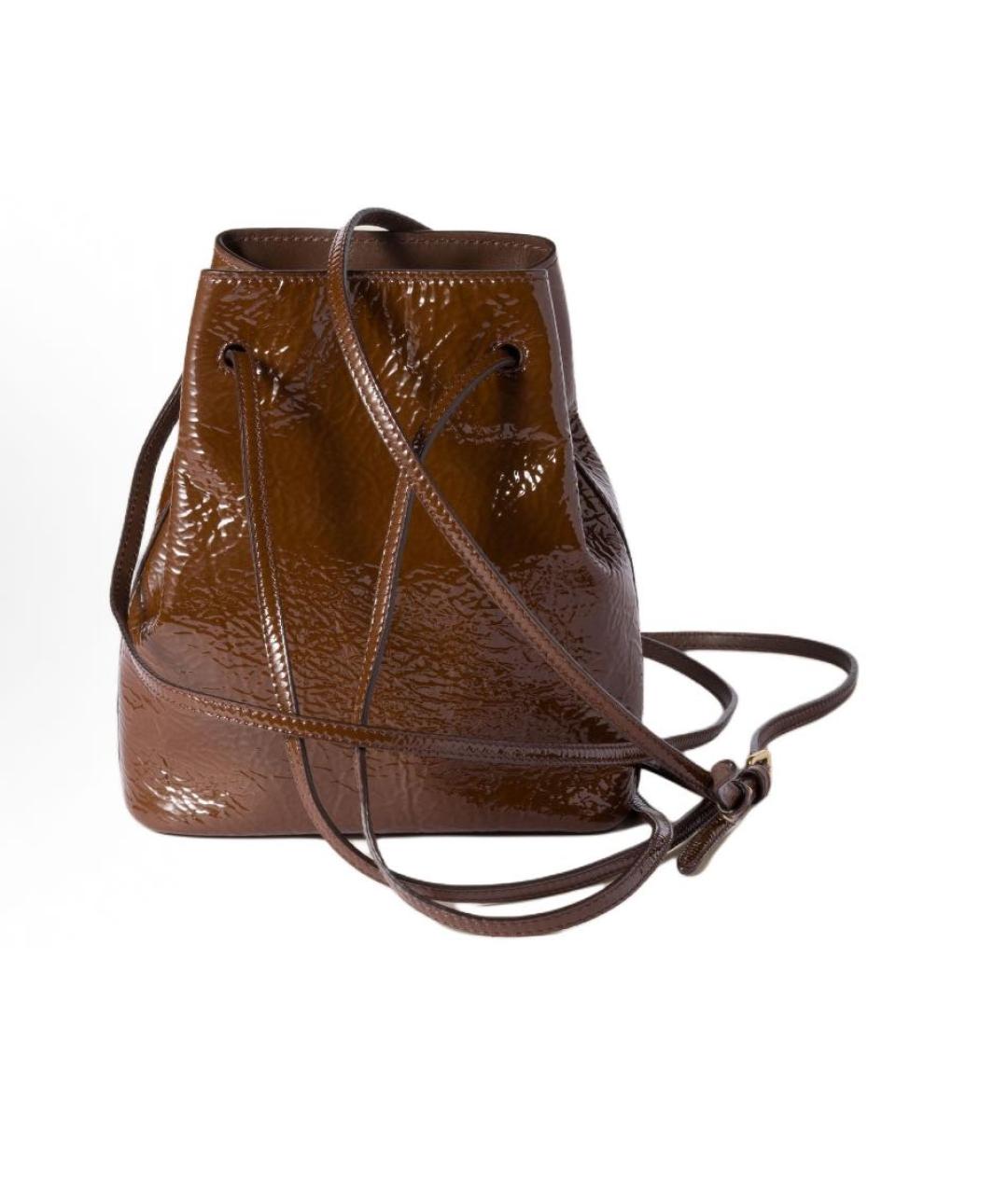 MIU MIU Коричневая сумка с короткими ручками из лакированной кожи, фото 5