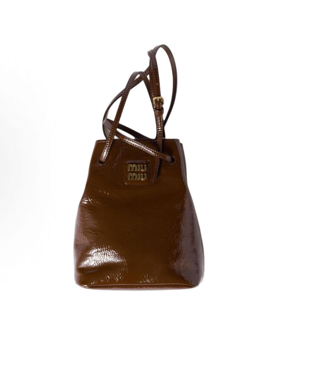 MIU MIU Коричневая сумка с короткими ручками из лакированной кожи, фото 1