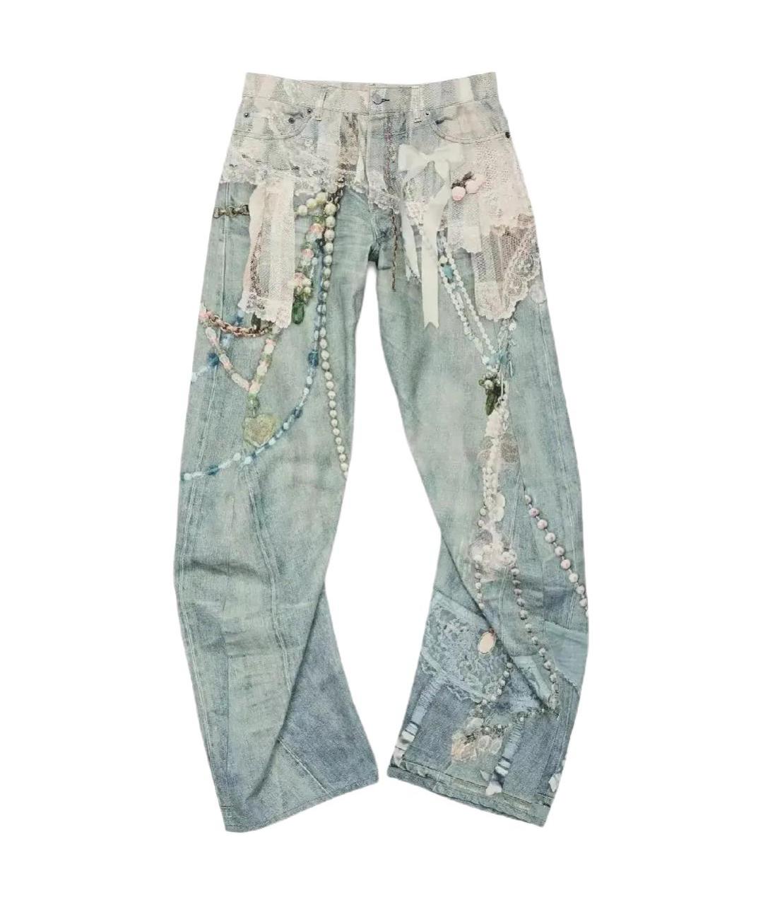 ACNE STUDIOS Голубые хлопковые прямые джинсы, фото 1