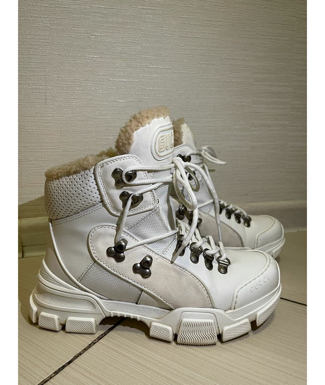 GUCCI Белые кожаные кроссовки, фото 9