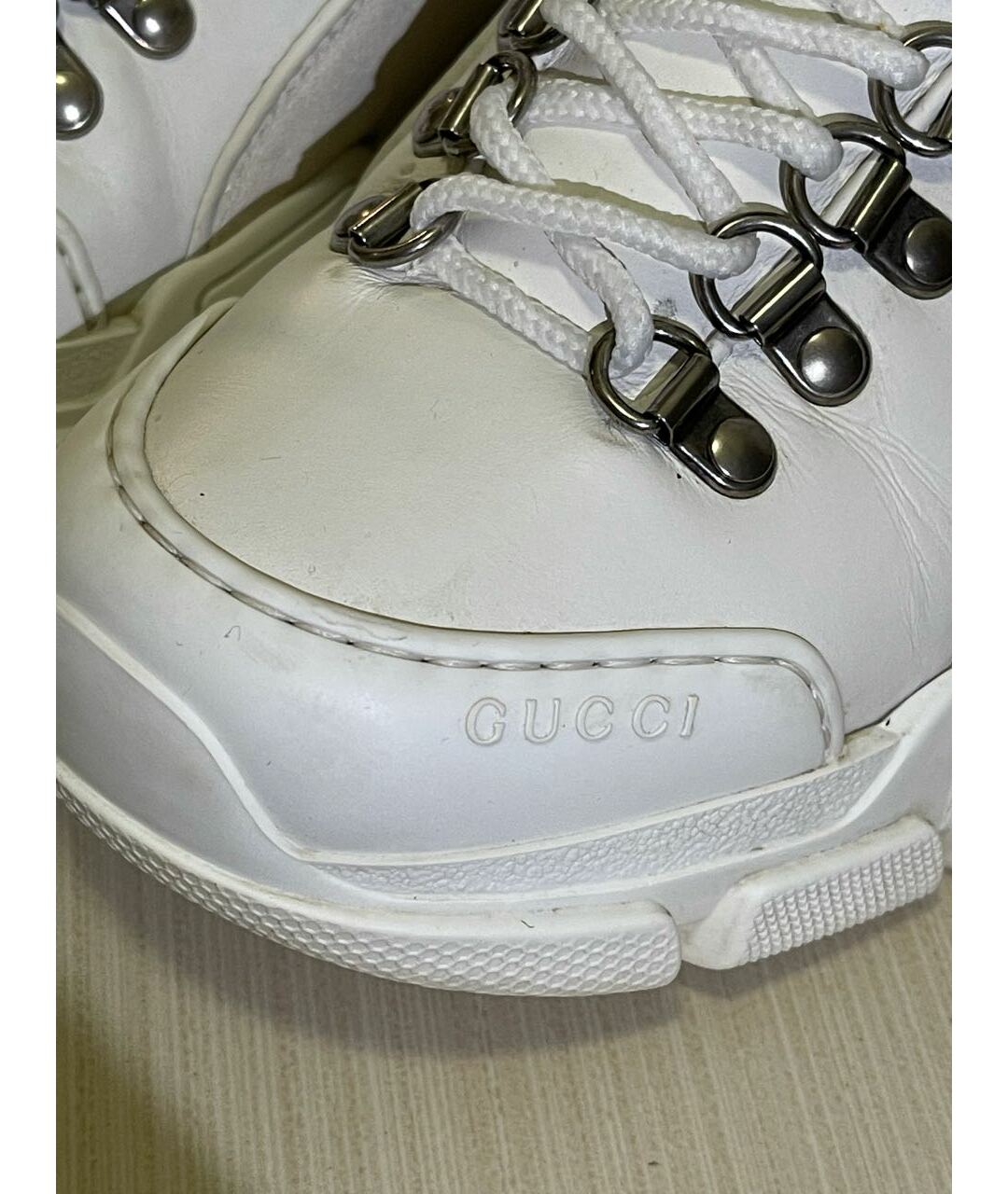 GUCCI Белые кожаные кроссовки, фото 6