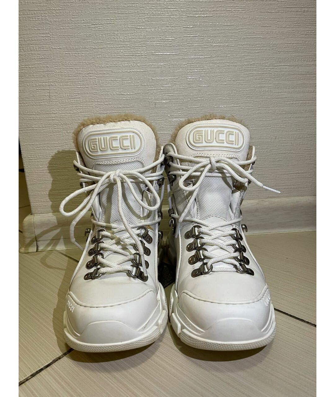 GUCCI Белые кожаные кроссовки, фото 3