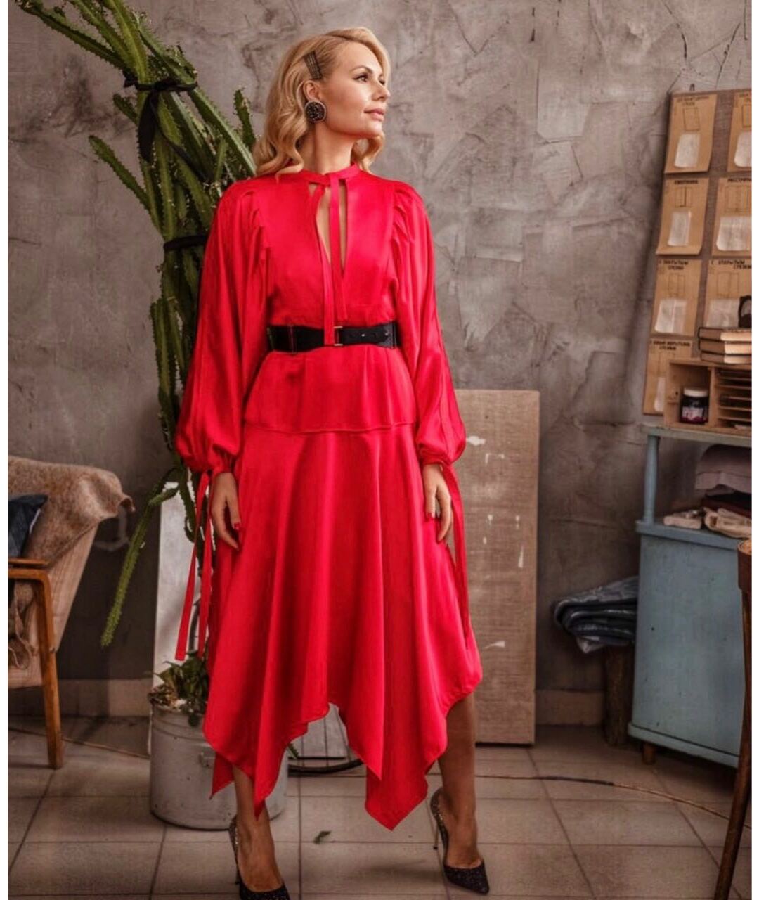 SELF-PORTRAIT Красное атласное платье, фото 4