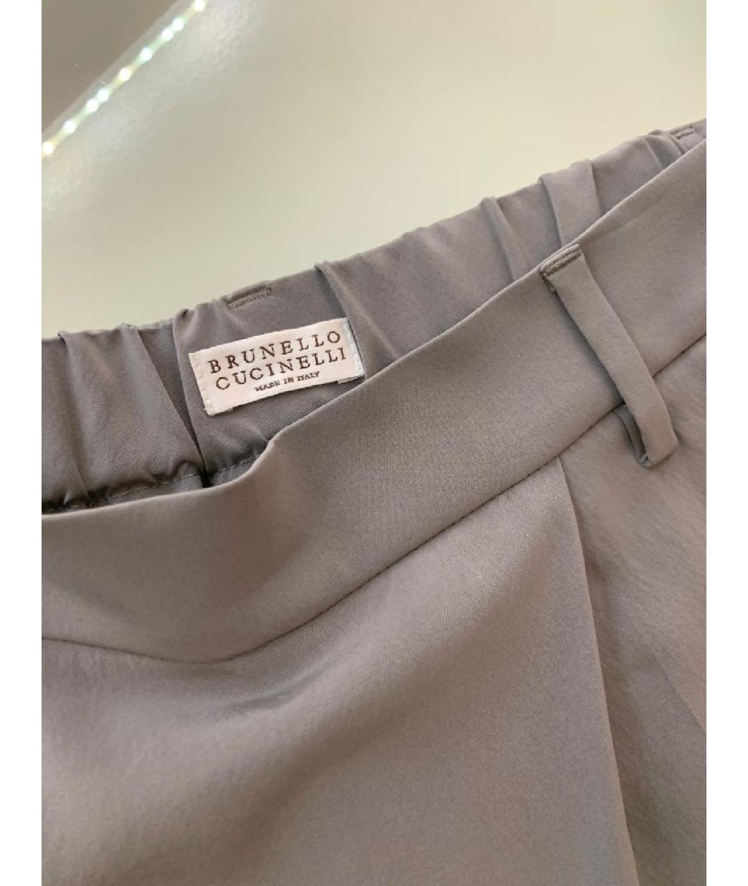 BRUNELLO CUCINELLI Серые шелковые прямые брюки, фото 3
