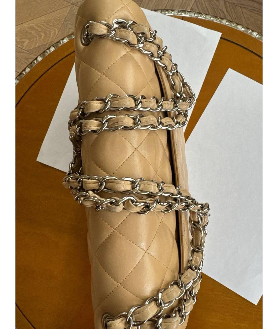 CHANEL Бежевая кожаная сумка через плечо, фото 5