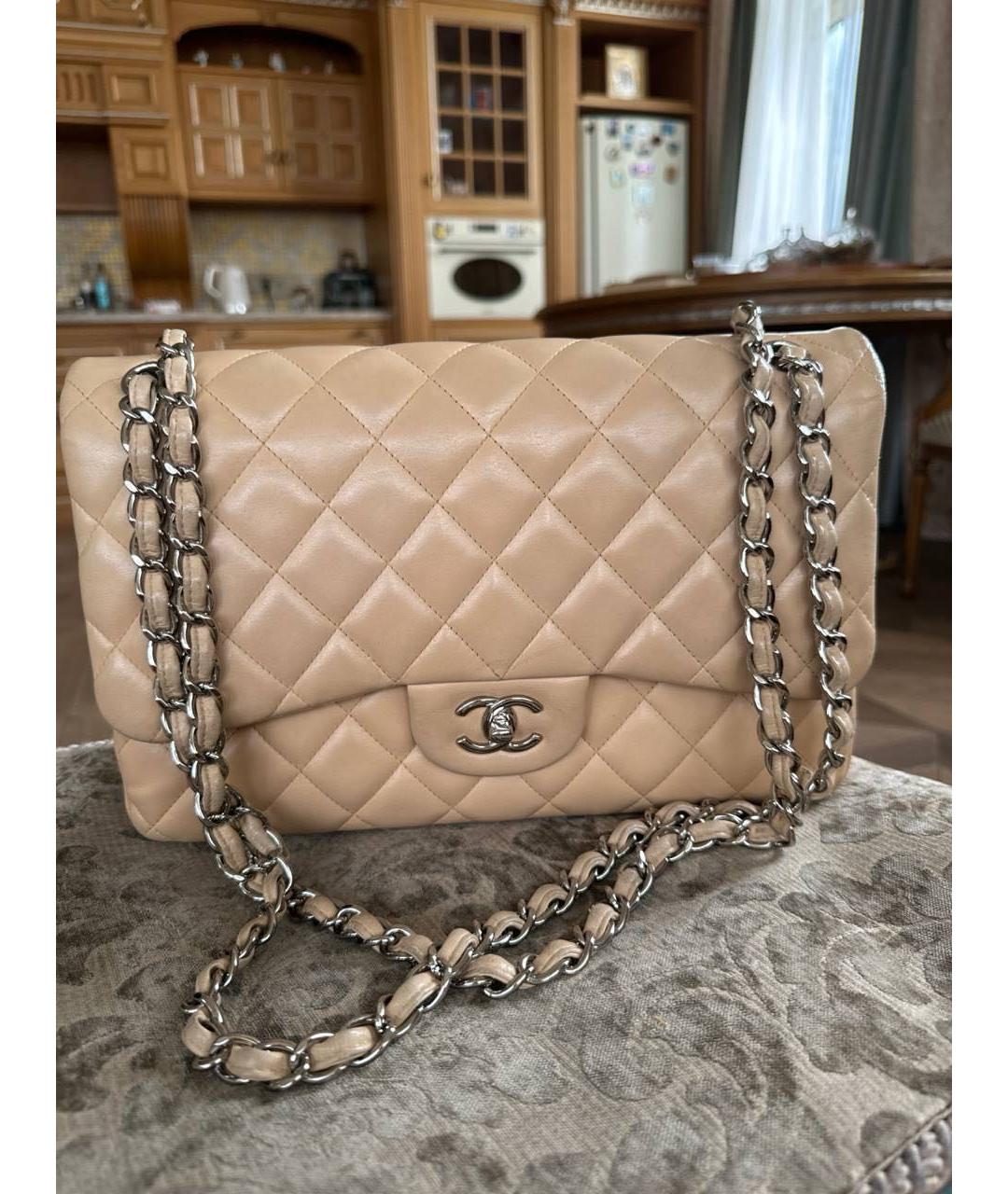 CHANEL Бежевая кожаная сумка через плечо, фото 7