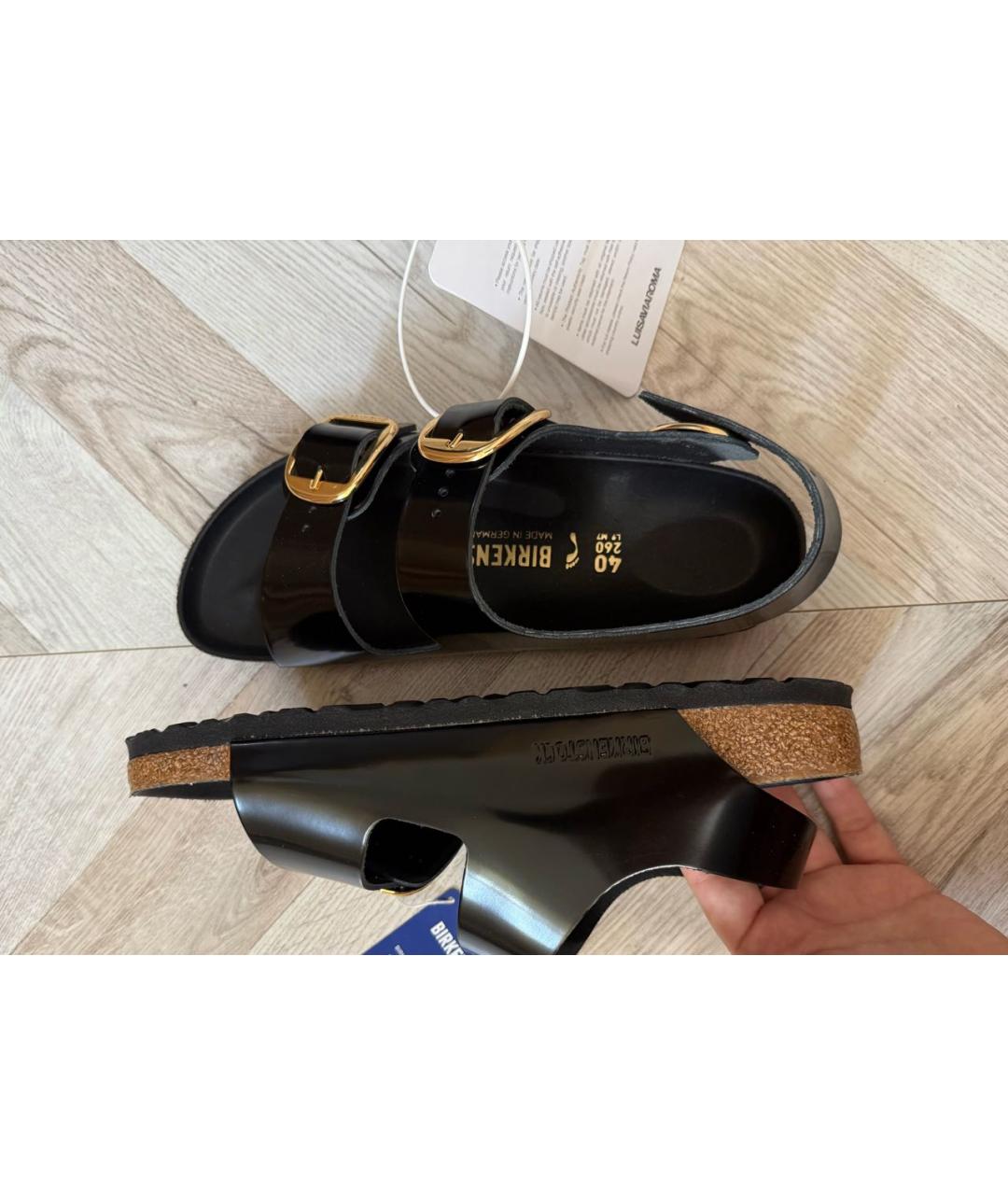 BIRKENSTOCK Черные кожаные босоножки, фото 3
